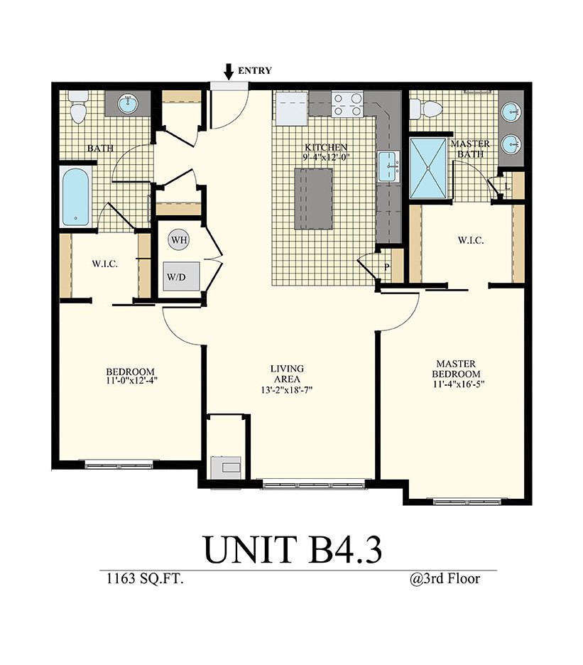 Apartment floor plan in Willow Grove with 2 bedrooms, 2 bathrooms, and 1,163 sq. ft. 