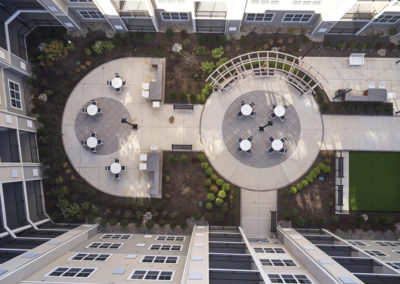 Ariel view of the furnished courtyard at The Station at Willow Grove 